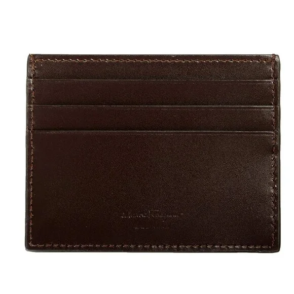 Salvatore Ferragamo Men's Brown Logo Print 100% Leather Card Case